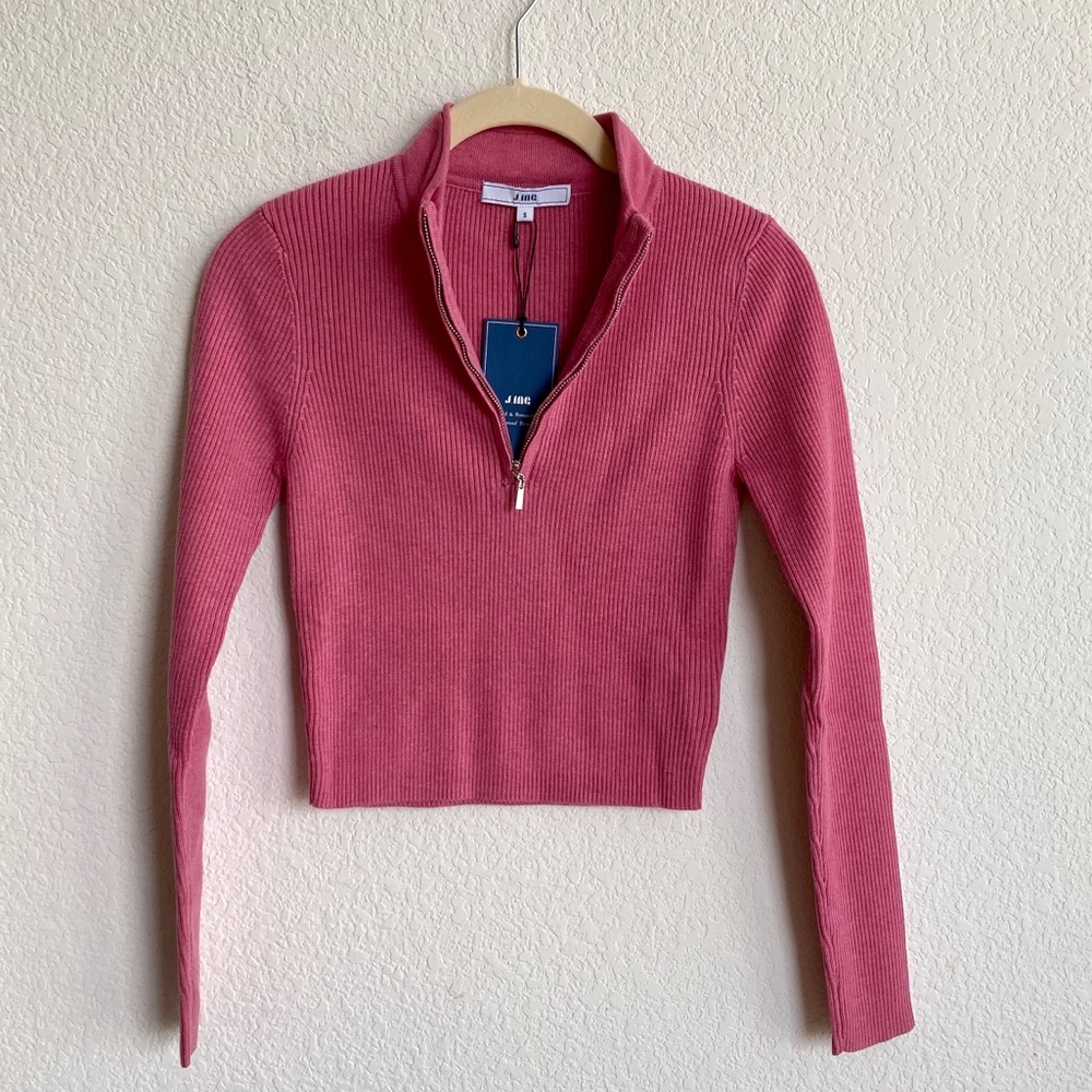 NWT J.ING Pink Basic Zip Up Sweater - Flamingo - Picture 4 of 15